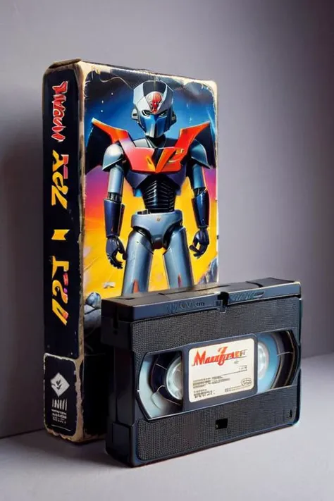 VHS tape, movie called "Mazinger Z" , about a robot<lora:VHS_package:.7> <lora:tutorial_video:.7>