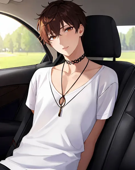 <lora:black_tattoo_choker_0.2:1>1boy, choker, in a car, 8k, ultra detail, masterpiece