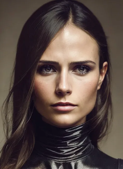 A stunning intricate full color portrait of (sks woman:1), wearing a black turtleneck, epic character composition, by ilya kuvshinov, alessio albi, nina masic, sharp focus, natural lighting, subsurface scattering, f2, 35mm, film grain, <lora:locon_jordana_...