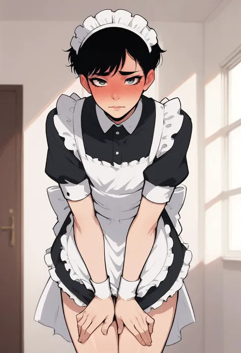 a cartoon image of a maid with a black and white uniform