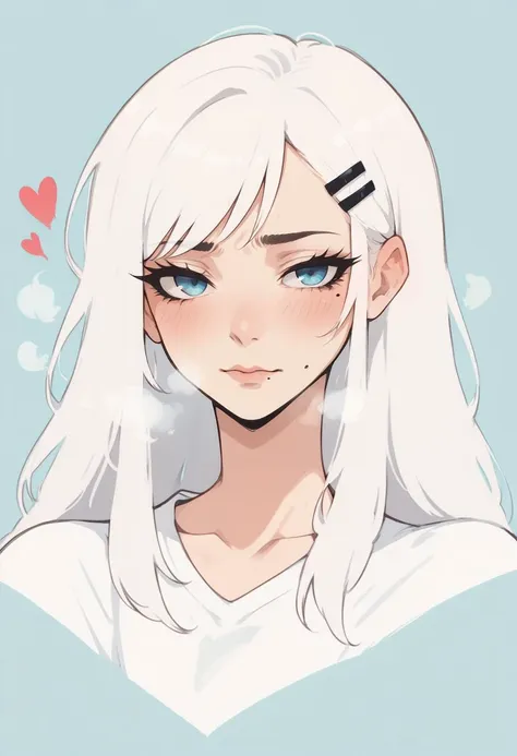 a drawing of a girl with white hair and blue eyes