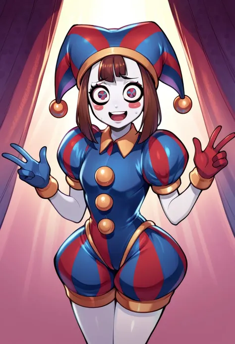 a cartoon image of a woman dressed in a clown costume