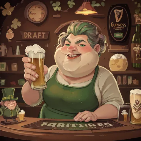 cartoon illustration of a man holding a beer in a pub