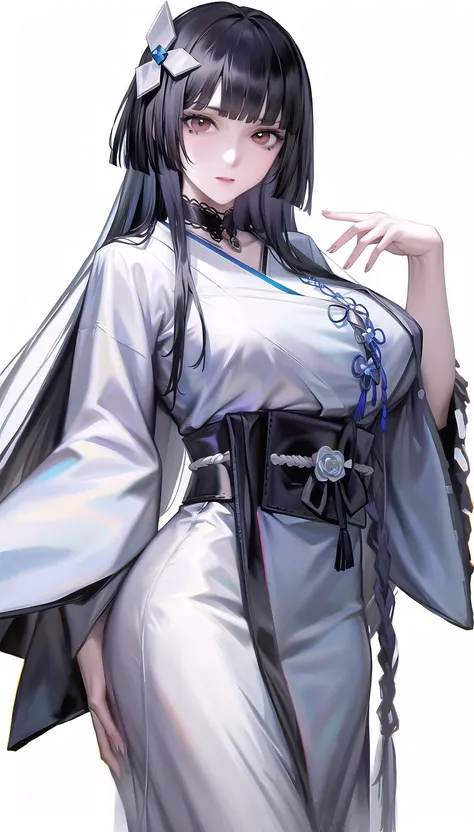 anime girl in a silver kimono with a black belt