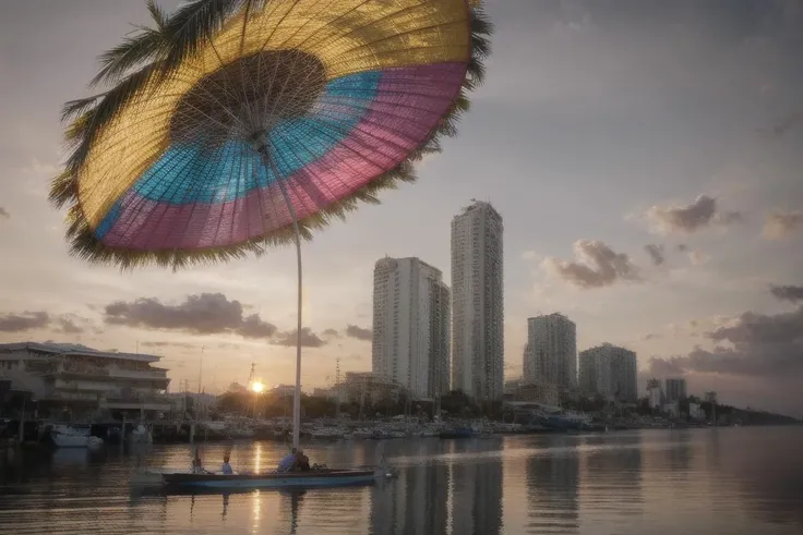 a profestional picutre of  summer, Mamaia, Romania: The vibrant Mamaia beach is a lively spectacle of sun-seekers, parasols, and beach clubs set against a backdrop of modern resorts. Water sports enthusiasts carve through the waves, while the sunset paints...