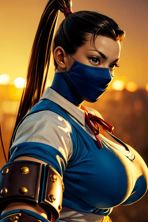 (ultra realistic,32k, masterpiece:1.2),(high detailed skin:1.1),( high quality:1.1),
<lora:ibukiSF5:0.8>ibuki,black hair,brown eyes,long hair,high ponytail,school uniform,mouth mask,gauntlets,solo, blank background blurry background,fighting stance, (huge ...