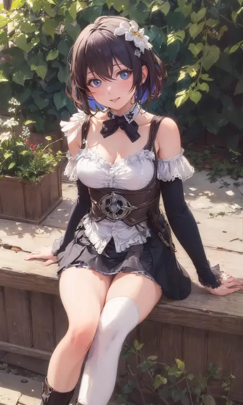 ((masterpiece,best quality)),solo,
outdoors,sitting,
<lora:HonkaiImpactSeeleWhite5concepts_10:0.6>,medium breasts,
short hair ,kneehighs, cowboy shot,