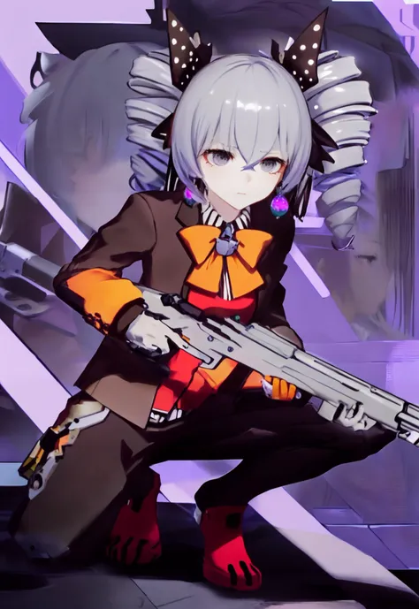 anime girl with a gun in her hand and a cat ear