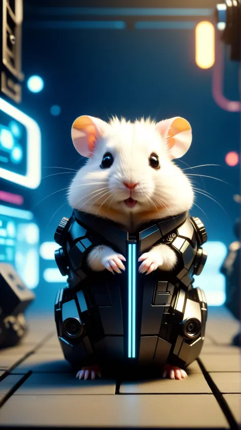 <lora:CyberpunkWorldXL:1>CyberpunkWorld hamster, cyberpunk, sci-fi, tech, 24mm, (analog, cinematic, film grain:1.3), Bokeh DOF, (Masterpiece:1.3) (best quality:1.2) (high quality:1.1)