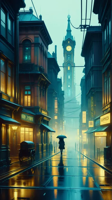 <lora:CyberpunkWorldXL:1>CyberpunkWorld a victorian city with rainy and moody cinematic lighting by darek zabrocki and greg ruthkowski, alphonse mucha, simon stalenhag and cinematic and atmospheric, concept art, artstation, trending on artstation, cyberpun...