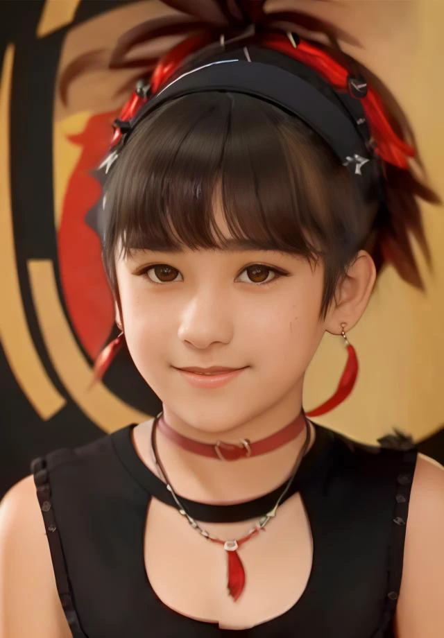 masterpiece, best quality, high quality, <lora:Lalaine V1:1>, Lalaine a young girl wearing a black top and a red feathered headband, detailed face, realistic,