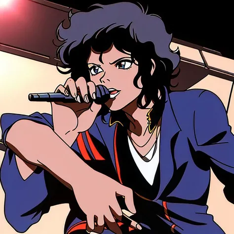 <lora:Cowboy_Bebop:0.7> michael jackson5 black kid holding microphone concert in the 70s