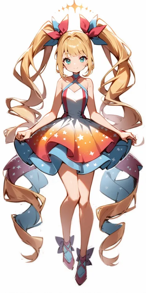 a cartoon girl with long hair and a dress with stars on it