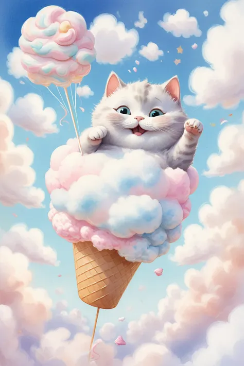 award winning, masterpiece, high detail, ethereal, whimsical illustration, pastel colors, dreamlike setting, a chubby little kit...