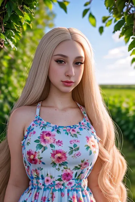 portrait of DEN_Skylar_Voxe wearing a dress in an orchard on a sunny day,
summer dress, floral dress, clothed, god rays, dust, lens flare,
masterpiece, high detail, detailed, photorealistic, beautiful eyes,