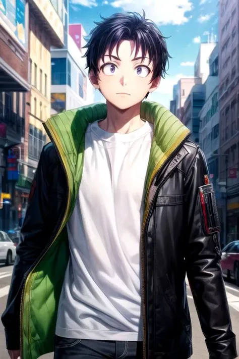 masterpiece, best quality, game cg, 1boy, solo, male focus, looking at viewer, upper body, depth of field, , , <lora:akira_tendou:0.74>, akira_tendou, black hair, black eyes, wide-eyed, , , science fiction alternate history,