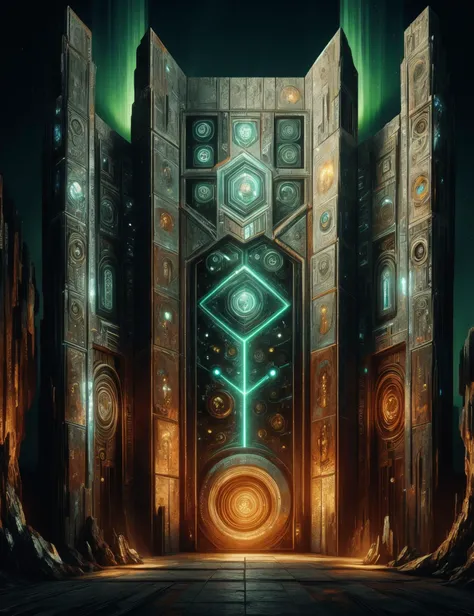 a futuristic sci - fio scene with a futuristic entrance and a glowing portal