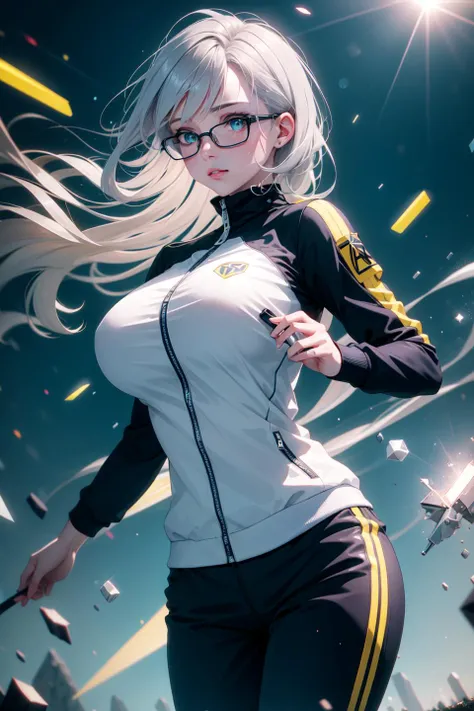 (realistic:1.2), (masterpiece, best quality, ultra-detailed), (beautiful detailed face, beautiful detailed eyes, volumetric lighting),
1girl, solo, (dutch angle:1.2),
straight hair hair, black hair, (Sapphire eyes:1.1), gigantic breasts,
glasses, aquamar...