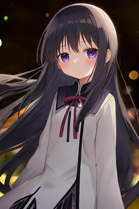 anime girl with long black hair and purple eyes