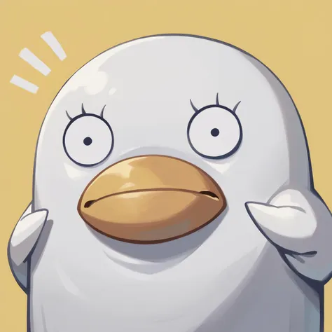 a close up of a cartoon penguin with a big nose