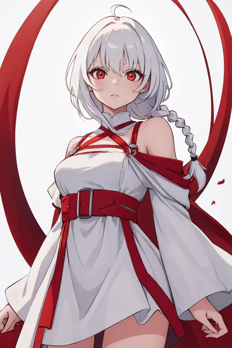 masterpiece, best quality, 1girl, solo, <lora:ayre-acvi-richy-v1:1> ayre, red eyes, white dress, cute, looking at viewer, single braid