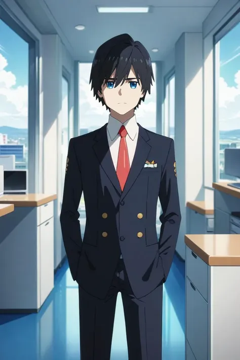 a close up of a person in a suit and tie in a room