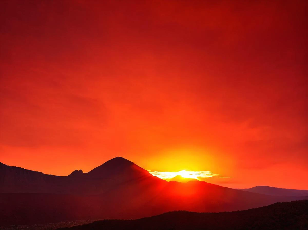 arafed view of a mountain range with a sunset in the background