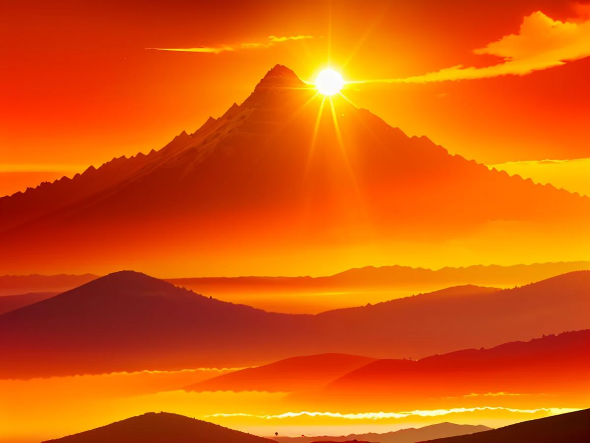 a close up of a mountain with a sun setting in the sky