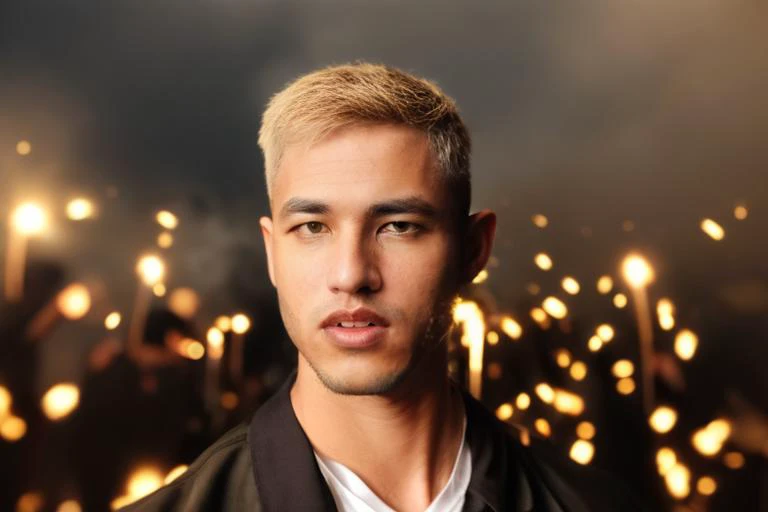 a close up of a man with a black jacket and a white shirt