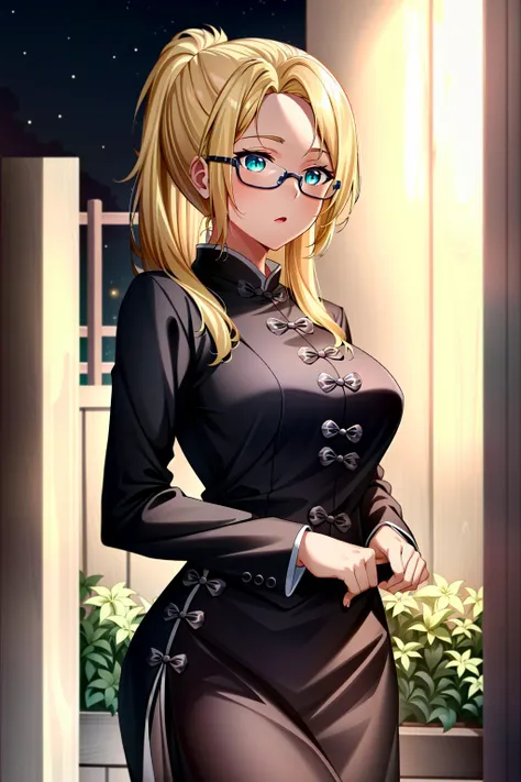 (extremely detailed CG unity 4k wallpaper),(masterpiece),(best quality),(ultra-detailed),(best illustration),(best shadow),(absurdres),(detailed background), <lora:OGT_Ashe-v2:0.6> Ashe, 1girl, solo, blonde hair, glasses, long hair, ponytail, dark skin, gr...