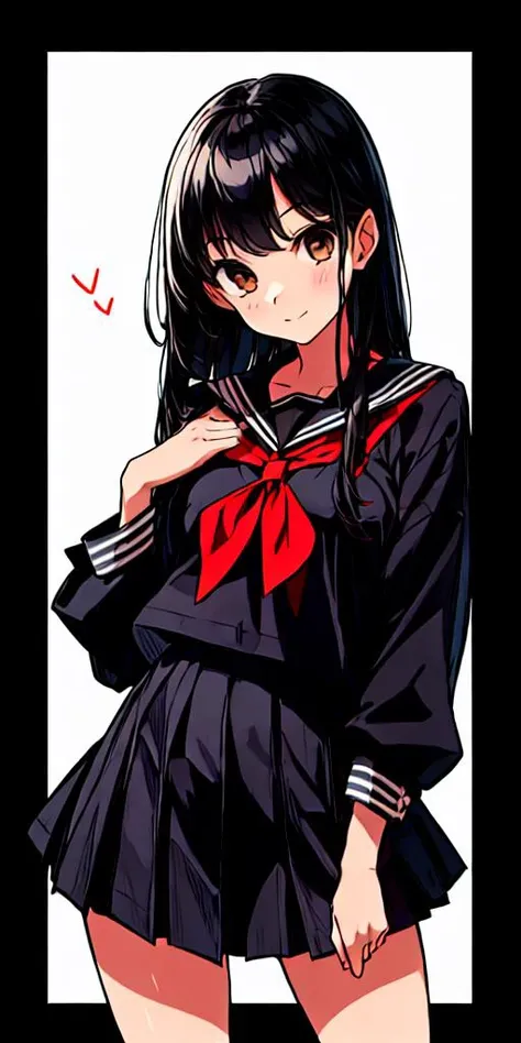 1girl,A beautiful young girl with long, black hair wearing a sailor uniform,<lora:flat2:-0.2>,<lora:boldline2:-0.5>,<lora:saturation:0.0>,<lora:noline:-0.5>,,<lyco:kkmt:0.8>