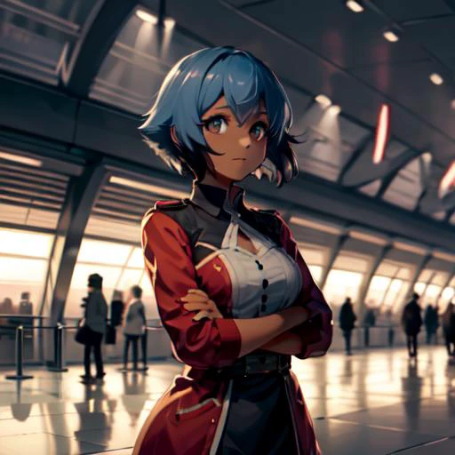 <lora:michiruLora_michiruv3latest:0.8>, Beautiful Art Style, 1girl, young woman, looking at viewer, charming, airport, crossed arms, fairy tale costume, <lora:LuisapSONIC_v1:0.8>,