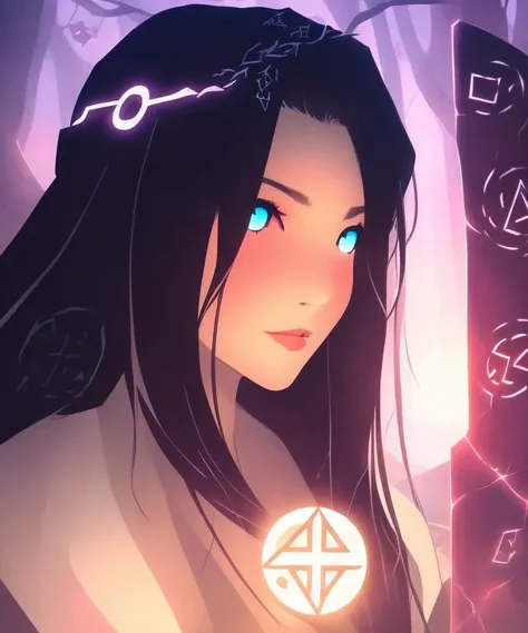 (darkflatartai)++ a girl with bright eyes between rocks with runes