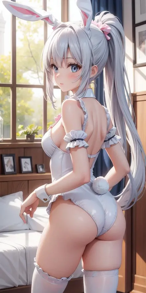 ((best quality)), ((highly detailed)), girl in bunny suit, two ponytails, legs focus