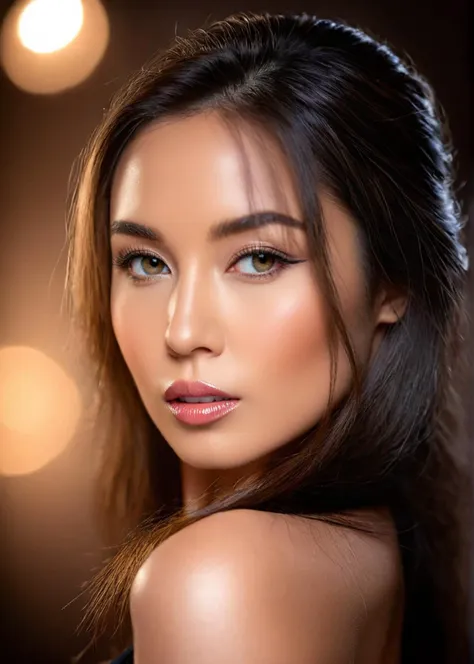 a woman with long hair and a black top posing for a picture