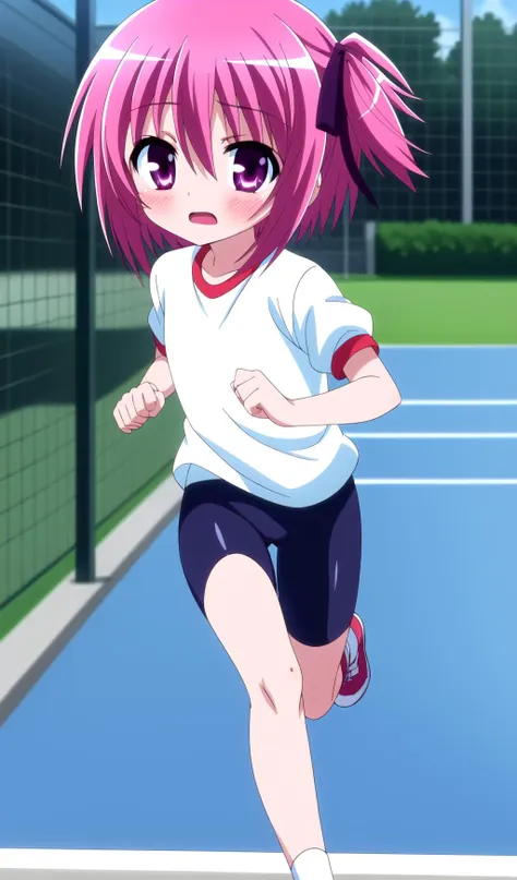 anime girl running on tennis court with tennis racket in hand