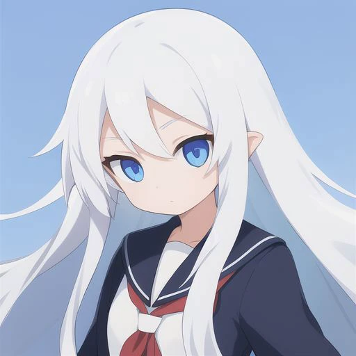 girl with long white hair and bue eys (profil), luca, school uniform, white background