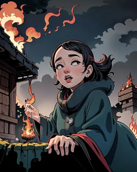 ((masterpiece), best quality, high quality, professional quality , highly detailed, highres, perfect lighting, natural lighting), transcendent, Adorable, niffler pups, bursting into gentle, warm flames, with a thunderstorm looming in the background