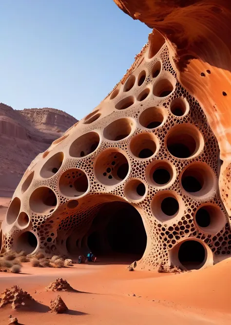 arafed structure in the desert with holes in it