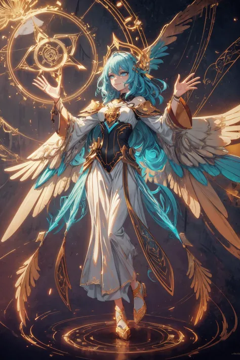 a woman with blue hair and wings holding a star in her hand