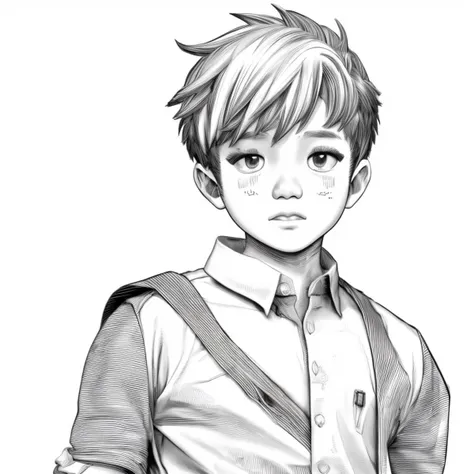 a drawing of a boy with a backpack and a tie