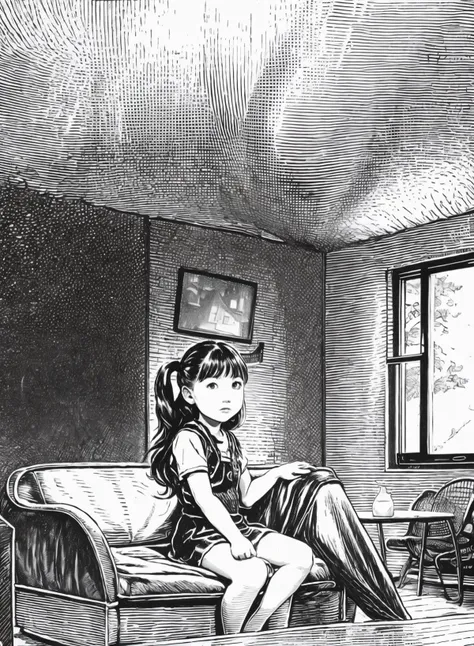 illustration of a woman sitting on a couch in a room