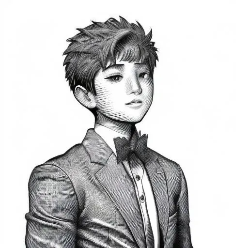 a drawing of a man in a suit and bow tie