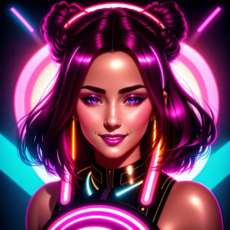 Masterpiece, 4K, HQ, <lora:Neon_Babes:0.8>, Neon Babe, looking at the viewer, symmetric, centered, smiling, lipstick,