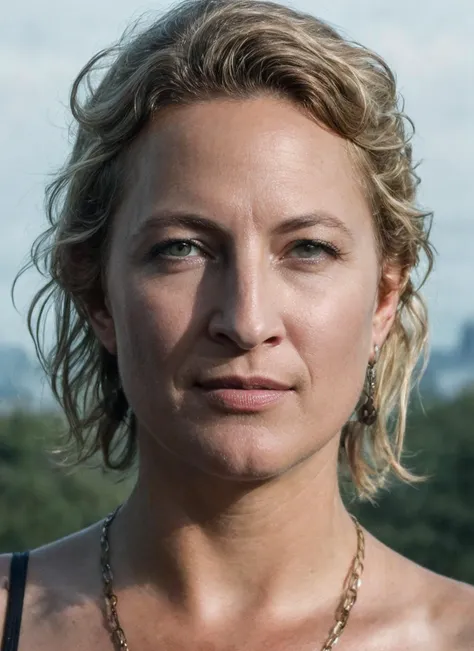 blond woman with a necklace and a necklace on her neck