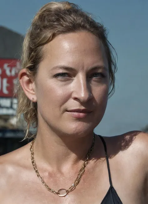 woman with a black top and a gold chain necklace