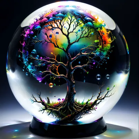 a close up of a glass ball with a tree inside of it