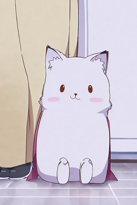 anime character of a white cat sitting on a tiled floor