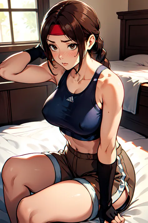 masterpiece,best quality, unreal engine, ultra res, extremely detailed,
1girl, big breasts,  waist , (muscular:0.9) ,slender,
<lora:Character_YuriMS:0.6>YURIMS,
headband
braided ponytail, long hair,brown hair, brown eyes,
GLOVES, FINGERLESS GLOVES,
sports ...