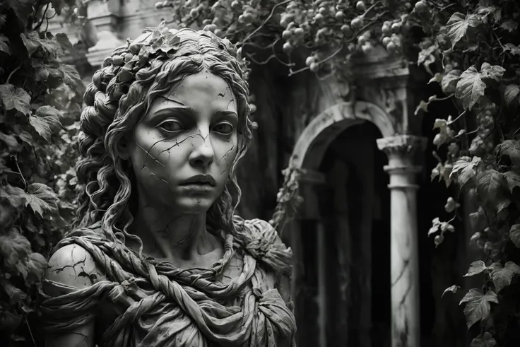 a close up of a statue of a woman with a wreath on her head